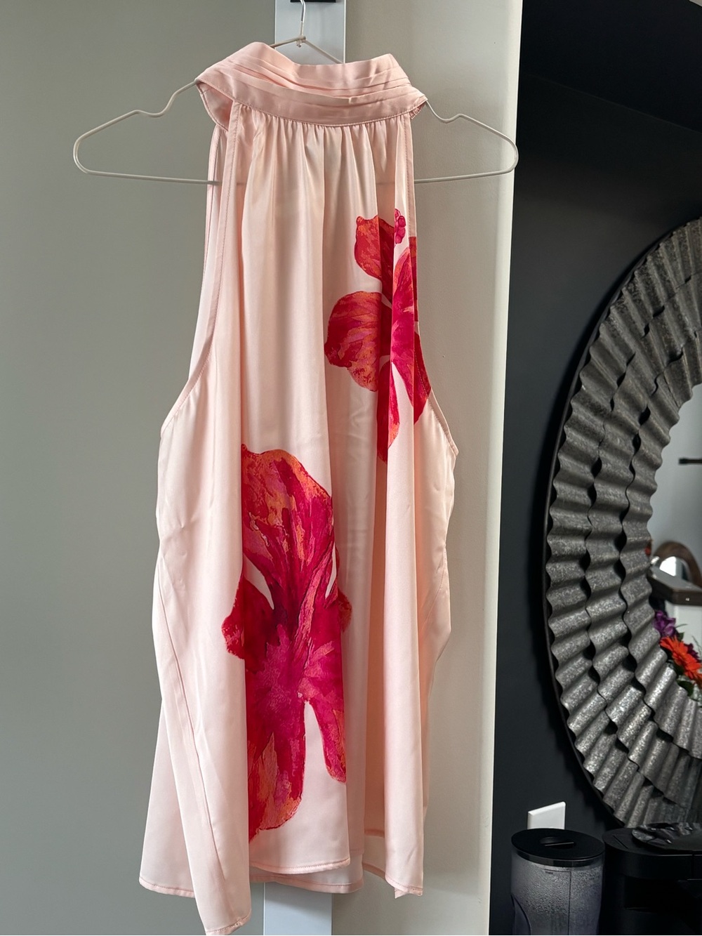 Joie Pale Pink Halter Blouse with Fuchsia Floral Print